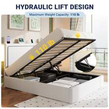 Allewie Full/Queen/King Size Lift Up Storage Bed Frame With Charging Station & LED Lights, Adjustable Velvet Upholstered Storage Headboard, Type-C & USB Ports, Hydraulic Support, No Box Spring Needed, White - 白色 - 查看 7