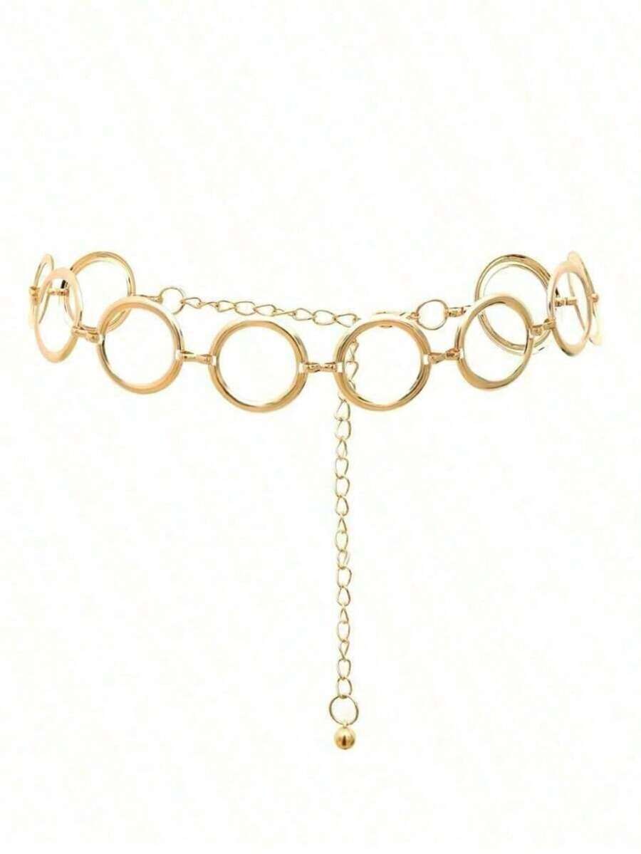 1 件个性化几何圆形单层身体链，极简朋克金属腰链（女士款） - 彩色 - 查看 1