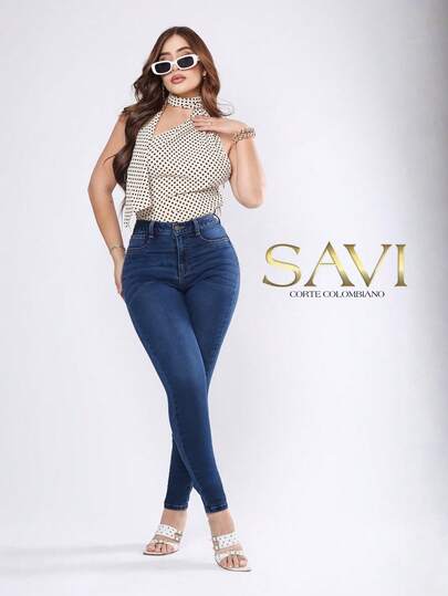 SAVIJEANS Jeans Skinny SE4730 Tiro Alto Azul con Bolsillos Clásicos -SAVI JEANS - Hecho En México -