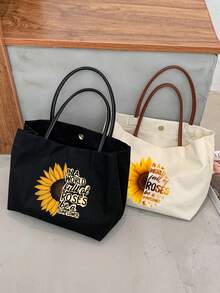 Vibrant Lemon Pattern Printed Tote Bag, Reusable Printed Women's Tote Bag, Double Handle Shopping Book Bag, Large Capacity Shoulder Bag, Casual Commute - Multicolor - View 4