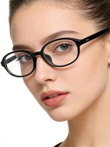 1pc 2026 Spring New Arrival, Unisex Korean Fashion Small Frame Oval Glasses, Elegant Streetwear Versatile Plain Glasses, Anti-Blue Light Optical Glasses - Multicolor B - View 4