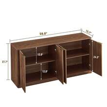 Large Capacity Fluted Sideboard Buffet, Engineered Wood Storage Cabinet With Gold Metal Handles, 4-Compartment Organizer For Dining Room Living Room Small Apartment, Easy Assembly Mid-Century Style - 核桃 - 查看 5