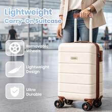 Carry-On Luggage Lightweight ABS Hard Shell Cabin Suitcase With Removable Wheels 16 Inch Travel Trolley Case-Beige - Rice Palm - View 3