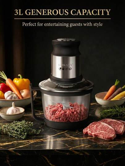  SOKANY 7027 Multi-Function Electric Meat Grinder, Electric Meat Grinder, Food Mixer, Garlic Press, Vegetable Slicer, Onion Mincer, Spice Grinder. Suitable For Home, Restaurant, Kitchen. 3L Large Capacity, 4-Blade Double-Layer Blade, Dual Speed And Slow Speed. 800W Stainless Steel Container. Can Chop And Grind Meat, Vegetables, Fruits, Pepper, Ginger, Garlic, Spices, Etc.