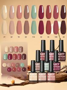 GAVY 9 pièces Ensemble de vernis à ongles gel couleur café classique, convient pour le durcissement UV/LED, adapté pour le salon et le DIY, 7 ml par bouteille - Multicolore - Voir 12
