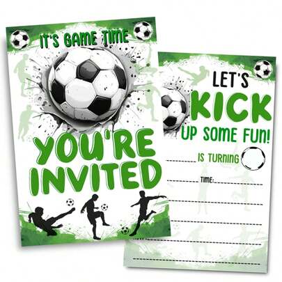 10/30 Pcs Soccer Birthday Party Invitations, Soccer Party Invitations Card For Boys Girls, Football Sports Birthday Party Invites, Double-Sided