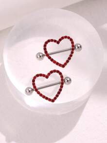 2件套不锈钢心形、蝴蝶、月亮、立方氧化锆花朵造型乳环，可爱穿刺饰品，适合日常佩戴 - nipple ring - 查看 6