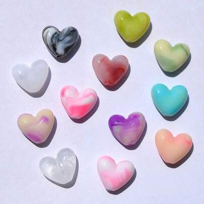 10pcs Acrylic Multi-Color Candy-Colored Straight Hole Small Heart Beads, Suitable For DIY Bracelets, Necklaces, Bag Charms, Keychains, Jewelry Accessories