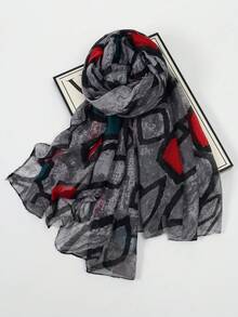 1条女士新款巴厘岛风格几何不规则印花围巾，优雅时尚的薄款防晒围巾，多功能柔软披肩围巾，日常晚装外套，旅行海边遮阳披肩，摄影服饰及节日礼物 - 彩色 - 查看 10