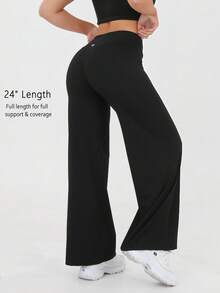 Women's Casual Sports Pants - High Waist Loose Casual Pants - Comfortable And Elastic Loose Pants Made Of Elastic Material - Straight Leg Pants With Hem For Spring And Summer Yoga Pants, Women's High Waist Elastic Casual Soft Straight Leg Pants - 黑色 - 查看 5