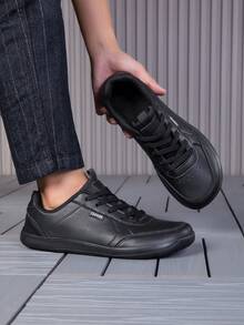 Men's Casual Sporty, College Style Comfortable Sneakers, Suitable For Outdoor Activities, Gym, Work, Party, Birthday Gift - Black - View 3