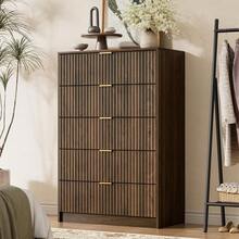 BVFUKA 5 Drawer Dresser, 32 Inch Wide Chest With Gold Handles For Bedroom Living Room Office - 核桃 - 查看 8