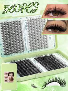 Single Cluster False Eyelashes 560 Clusters Mixed Pack | 8-18Mm Natural Thick Style | 10D-100D Fluffy And Curled | Reusable, Beginner-Friendly | Natural Fluffy Eye Makeup Artifact - Mint Green - View 7