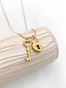 1pc 18K Gold Plated Stainless Steel Minimalist Dual Pendant Necklace, Unisex Hip-Hop Simple Jewelry - Yellow Gold - View 1