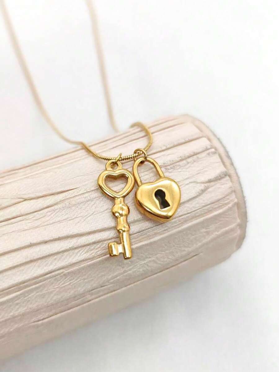 1pc 18K Gold Plated Stainless Steel Minimalist Dual Pendant Necklace, Unisex Hip-Hop Simple Jewelry - Yellow Gold - View 1