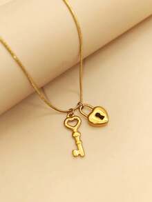 1pc 18K Gold Plated Stainless Steel Minimalist Dual Pendant Necklace, Unisex Hip-Hop Simple Jewelry - Yellow Gold - View 2