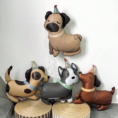 4 globos de aluminio con forma de cachorrito lindos con gorros de fiesta - Fiesta de cumpleaños de mascotas y eventos temáticos, adecuados para fiesta de cachorros, cumpleaños, graduación, regalos, aniversario, fiesta de verano, bautizo, reunión, decoración del hogar y habitación, Año Nuevo, Navidad