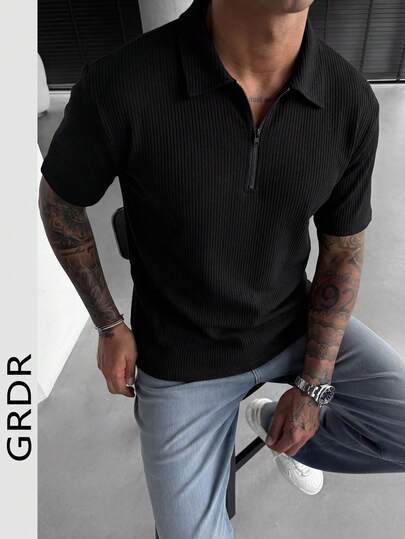  GRDR Fashionable Casual Minimalist Solid Color Short Sleeve Polo Shirt, Luxury T-Shirt For Men