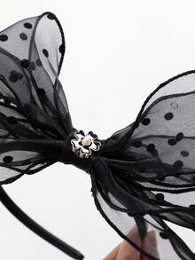 1pc Bowknot Boho Fabric & Plastic Headband, Suitable For Spring, Summer, Autumn - Black - View 2