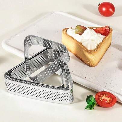 2pcs/6pcs Stainless Steel Triangle Perforated Tart Rings, Heat-Resistant Perforated Cake Mousse Rings, Baking Molds Suitable For Birthday, Christmas Fruit Tarts