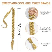 Extensión de cabello trenzado para cola de caballo de 28 pulgadas, pieza de cabello trenzado recto y esponjoso natural para mujeres - Multicolor - Ver 3