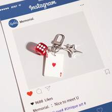 1pc Unisex Creative Mini Playing Card & Dice Pendant, Romantic Star Keychain, Couple Gift - Multicolor - View 10