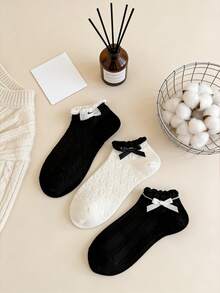 4双春夏薄款休闲蝴蝶结透气简约短袜，随机发货，休闲校园时尚礼品 - 彩色 - 查看 5