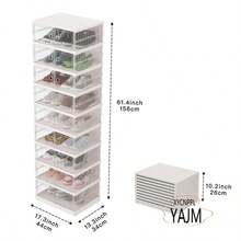 9 Tiers-36 Pairs Foldable Shoe Cabinet With Doors, Large Plastic Folding Shoe Cabinet, Easy Assembly Shoe Shelves Organizer For Entryway, Living Room, Household Storage And Organization - 18 雙(9S)- 白色 - 查看 3