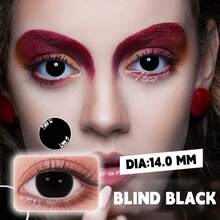 Lalens彩色隐形眼镜 - 哥特黑、红色、动漫人物角色扮演、网状、白色、黑色、白色、绿色眼睛、白色美瞳、异装角色扮演、眼妆、万圣节服装和化妆配饰、白色美瞳、红黑美瞳 - Blind Black-R - 查看 3