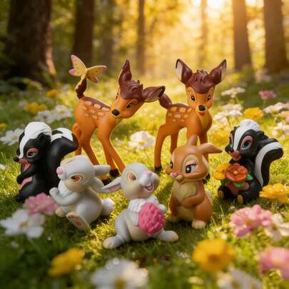 7pcs & Friends Figure Set, Cute Forest Animal Figurines (, Thumper, Flower), PVC Collectible Toys & Room Decor, Cake Topper, Desktop Decoration