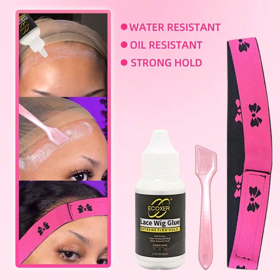 Cinta adhesiva para peluca de encaje con banda para el cabello, herramienta de peinado, resistente al agua y al sudor, adecuada para gorras de peluca de encaje, adhesión invisible y firme, raspador de color aleatorio enviado - 38 ml - Ver 1