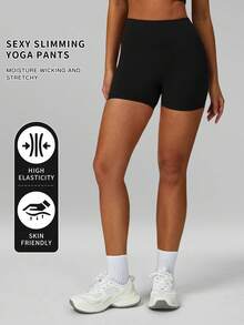 Short slim femme MFVIM, short de compression taille haute, short de yoga respirant et confortable pour l'entraînement, la course, le fitness, convient pour les déplacements quotidiens, l'extérieur, le jogging, le cyclisme, le yoga, le pilates, la salle de gym - Noir - Voir 3