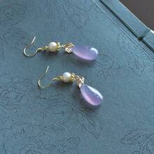 1 Pair Faux Jade Purple Waterdrop Pearl Accent Earrings, Elegant Lady's Exclusive Earrings, Versatile & Unique, Suitable For Daily Wear, Gift - Multicolor - View 2