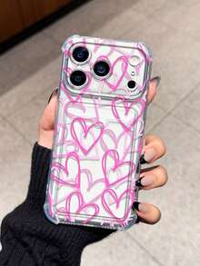 Heart Line Inlay Anti-Drop Phone Case Compatible With IPhone 17/16/14 Pro Max, High-Quality New Model 13, 15, Ins Style 12/12 Pro, 11, 15 Pro Max, Card Holder 16 - Clear - View 2