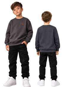 Premium Fleece-Lined Boys' Sweatshirt: Warm, Stylish, And Comfortable! (Sizes 4 To 14) - 灰色 - 查看 4