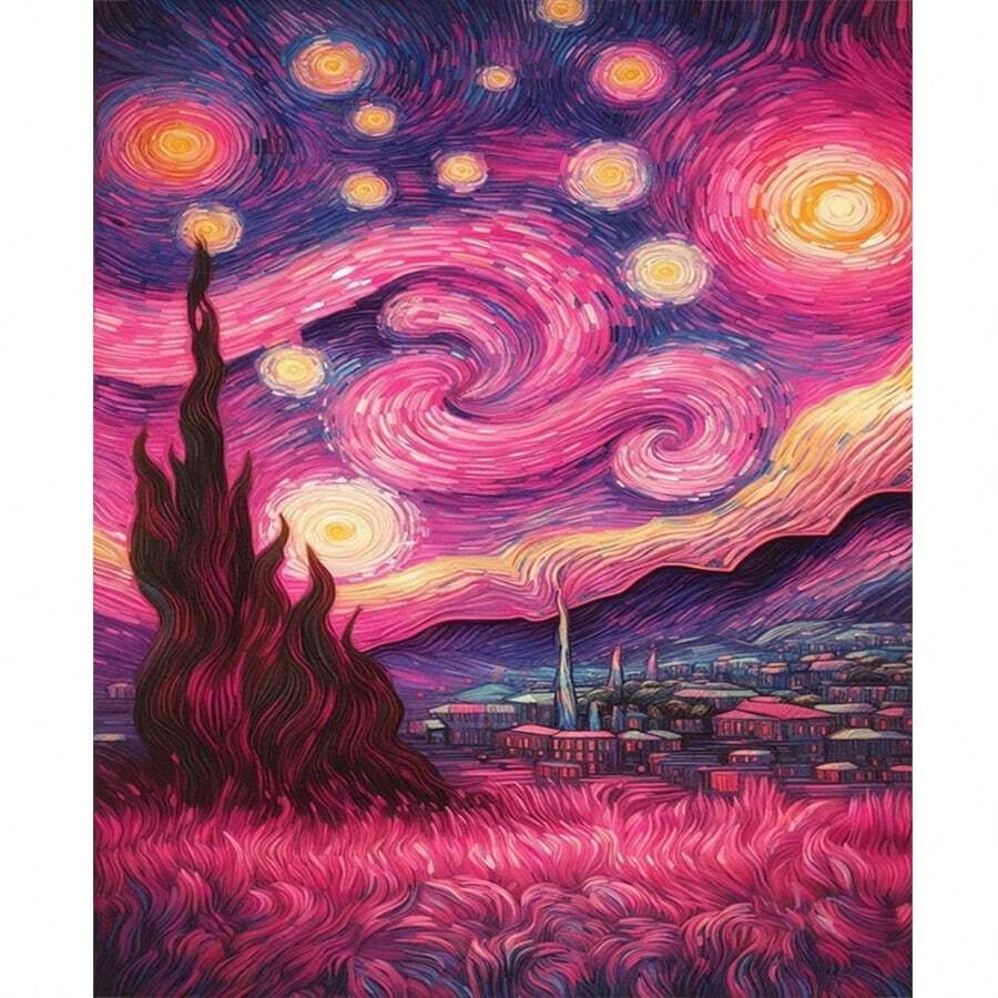 1 bức tranh đính đá 2D tự làm theo phong cách Van Gogh, bầu trời đầy sao, tranh nghệ thuật đính đá toàn bộ, trang trí phòng khách, bộ dụng cụ tự làm thủ công, quà tặng hoàn hảo cho dịp lễ. - Xem 1