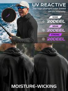 RODEEL 男士户外防护连帽卫衣，带面罩和拇指孔，动物纹印花设计，柔软轻便，四向弹力，适合钓鱼、划船、徒步旅行、屋顶作业、建筑和园艺工作。 - 黑色 - 查看 4