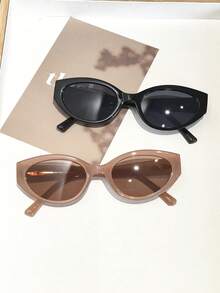 2 piezas Gafas de moda con montura pequeña y con forma de ojo de gato, estilo retro para mujeres, con marco de policarbonato ligero, multicolor y versátil, adecuado para viajes y sesiones de fotos, con estuche - Multicolor - Ver 3