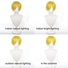 12英寸短直金发波波头海贼王山治假发长灰色合成动漫万圣节派对耐热假发 - 薑色 - 查看 5