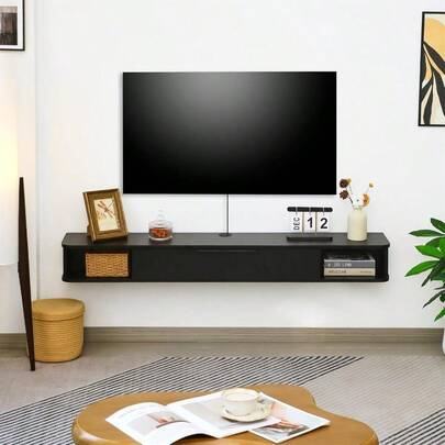 Floating Wall-Mounted TV Stand Wood Media Console With Storage For TVs Up To 65 Inches Living Room Entertainment
