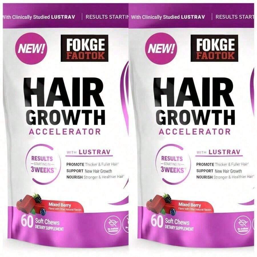 Selling Fast! Soft Chews, Hair Growth Vitamins For Women And Men With Clinically Studied And Biotin, Promotes Thicker, Fuller, Stronger Hair, Mixed Berry. Women's Health. - 2pcs - 查看 1