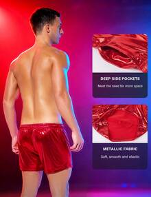 3pcs Christmas Party Shorts For Men, Men's Disco Pants Men's Party Pants, Sparkling Shorts Holiday Party Shorts, High-Stretch Waistband Pockets With Drawstring. - Đen + Xám + Đỏ - Xem 5
