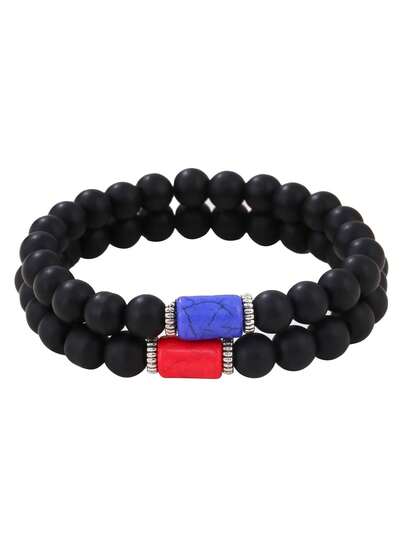 1条8毫米黑色玻璃和绿松石珠男士弹力手链，“致我的男人”，送给男友/丈夫的礼物，附贺卡