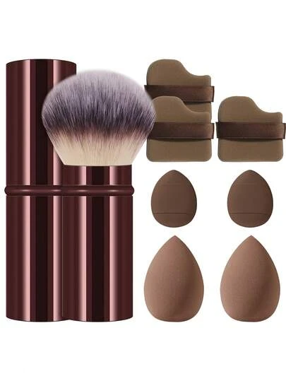 8件套化妆工具套装，包括：1套化妆刷+3个气垫粉扑+2个化妆海绵+2个迷你气垫粉扑