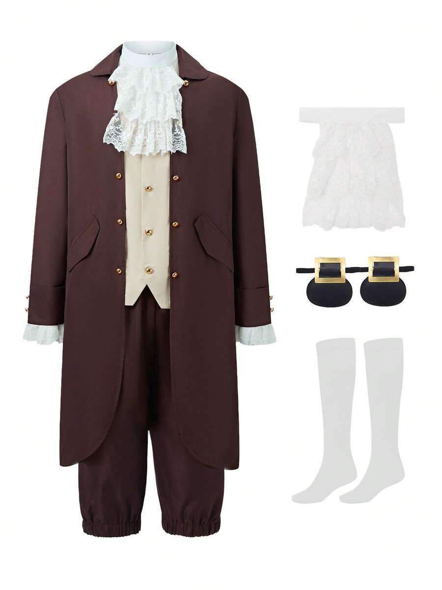 5pcs/Set Adult Colony Set Cosplay Colonizer Adult Halloween Carnival Cosplay Costume - Coffee Brown - View 1