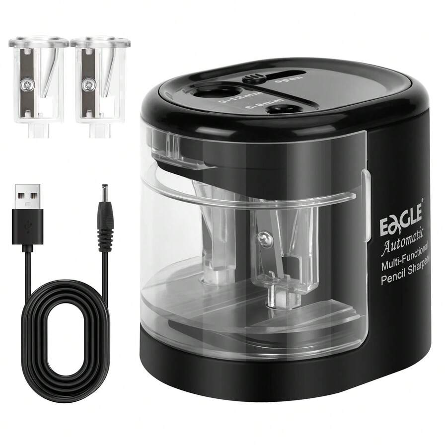 Eagle Electric Pencil Sharpener With 2 Extra Blades, Battery Or USB Powered, Dual Holes, Automatic Sharpening, Suitable For Home And Office, Fits 6-12mm Pencils, Back To School - Double Hole Pencil Sharpener - View 1