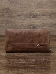 HOVI'S Men's Long Wallet Clutch - Black Faux Leather Material, Zipper Closure, Detachable Wrist Strap, Fits Phone, Multi-Card Slots, Suitable For Daily Use - Brown - View 4