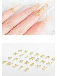 亮金色與銀色 A-Z 水鑽字母美甲飾品，個性化字母美甲寶石，適合 DIY 美甲設計 - 金色 - 查看 7