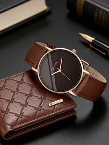 Bộ 2/3 món: Đồng hồ nam cao cấp mặt số siêu mỏng thời trang bằng da PU có kim xoay, ví nhiều lớp màu nâu, ví đựng tiền xu và móc khóa, bộ quà tặng cao cấp, thích hợp làm quà cho bạn trai, ngày Valentine, ngày của cha, tiệc tùng, ngày lễ. - Cà phê - Xem 5