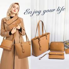 NEWHEY 4pcs Sets Laptop Bag For Women Large Leather Laptop Briefcase Computer Shoulder Tote Bags Purse - Multicolor - View 3